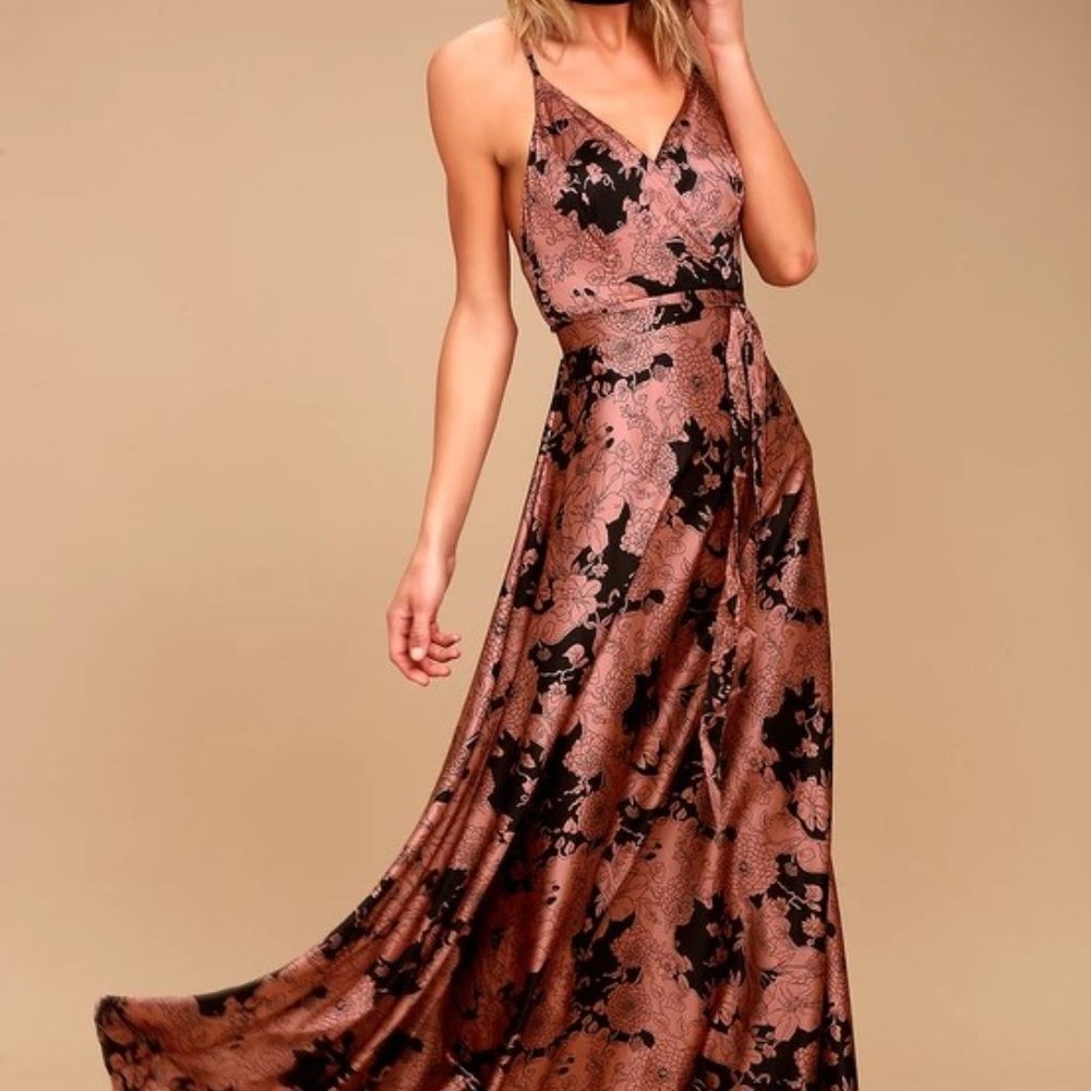 Lulu's Tea Gardens Satin Maxi Dress - Rusty Rose